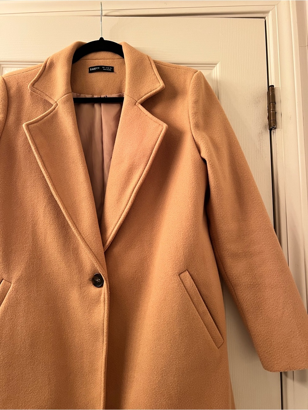 Shein Women's Camel Beige Single-Button Wool-Feel Coat Size S